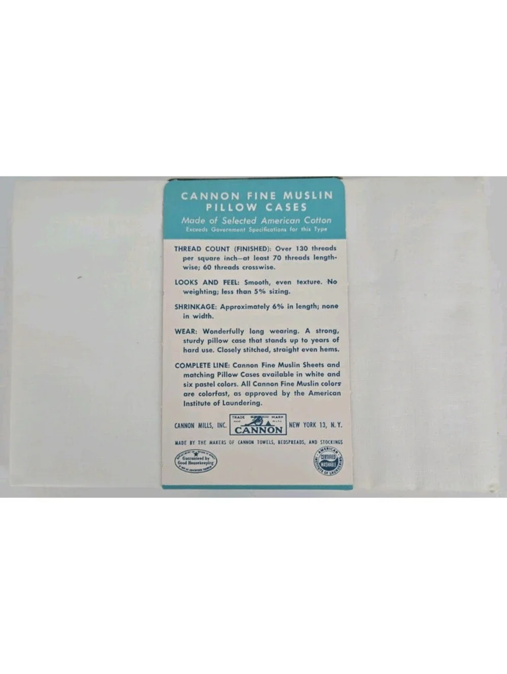 Vintage Cannon Pillow Cases White 2 Fine Muslin All Cotton Made USA New